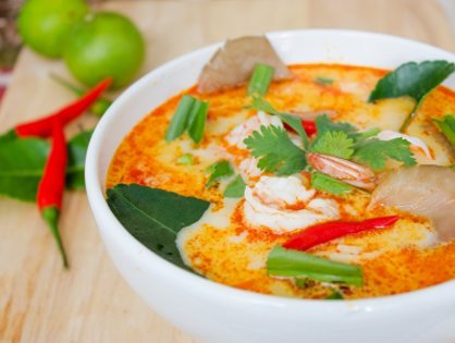 Thai coconut soup with shrimp and chili
